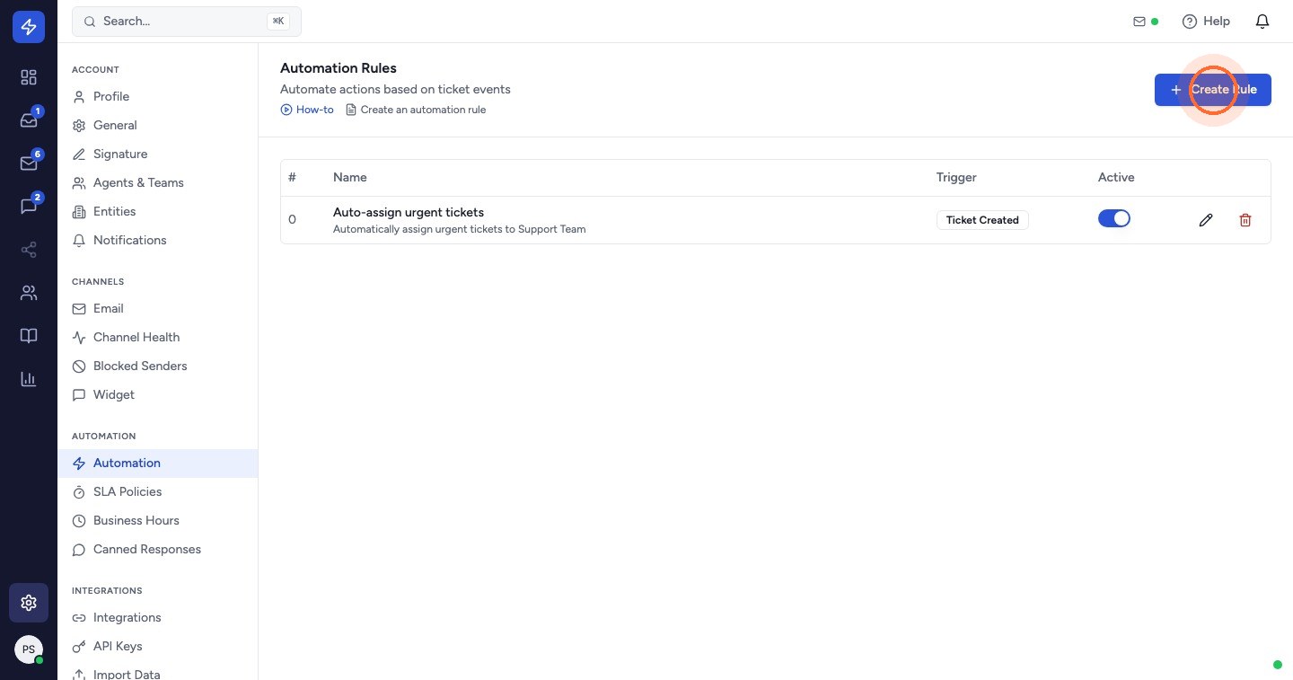 To request approvals automatically, open Settings → Automation and click Create Rule.